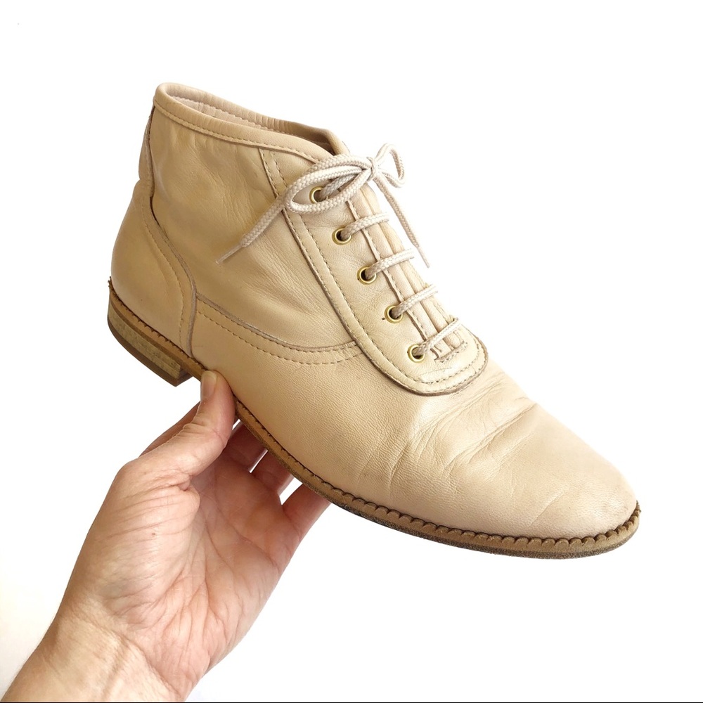 Vtg Harrods Cream Cottage Core Prairie Ankle Boots